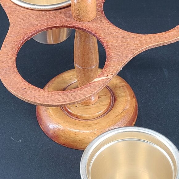 Vintage Wood Condiment Server Caddy Three Cups Spoon Made In Japan - Picture 6 of 9